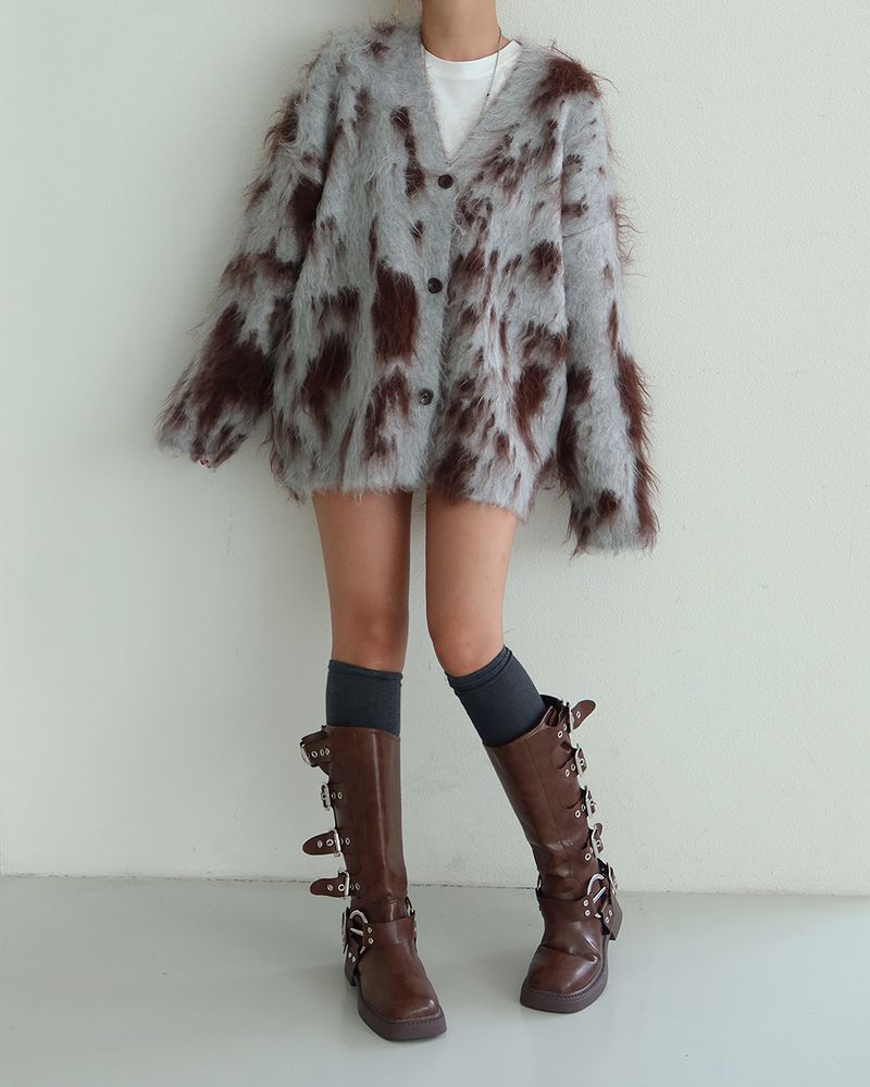 Leopard Print Oversized Sherpa Cardigan