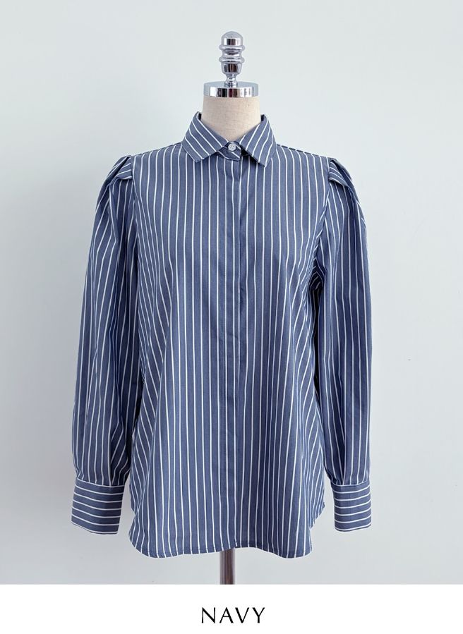26FW★ Rodellson Puff Hidden Button Stripe Shirt