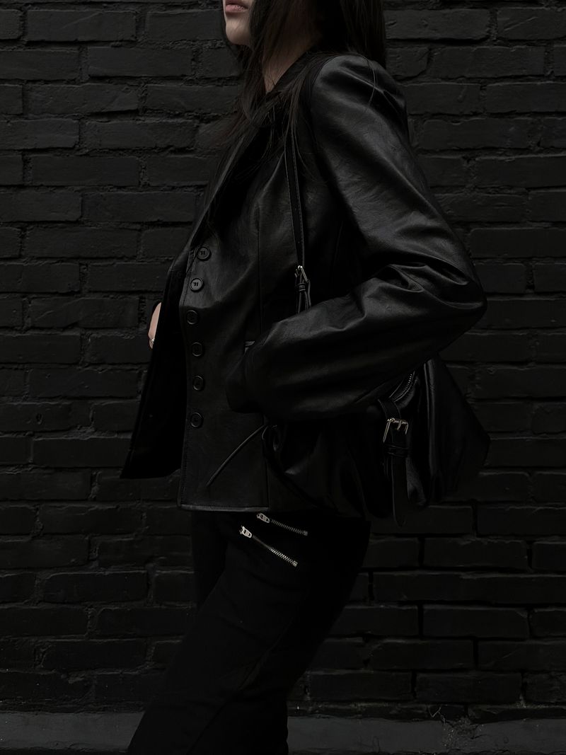 slim leather button jacket