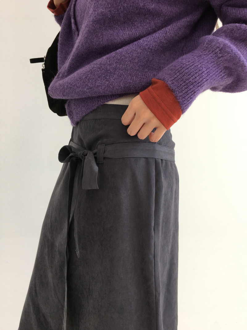 Low-tie midi skirt (2color)