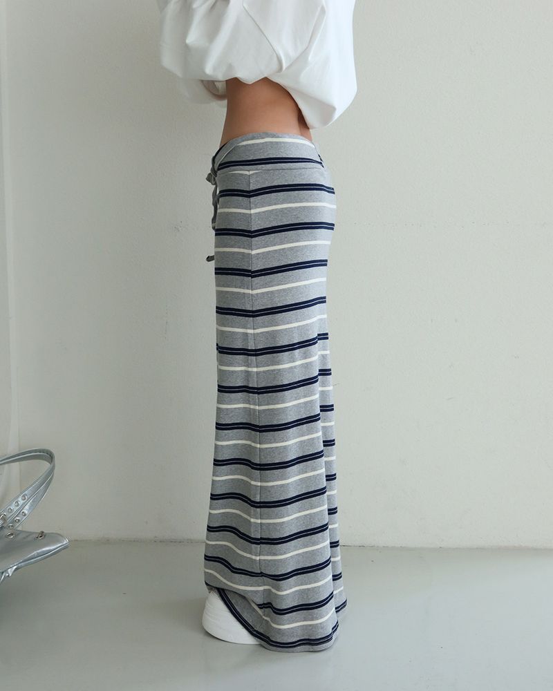 Color-Blocked Striped Maxi Long Skirt