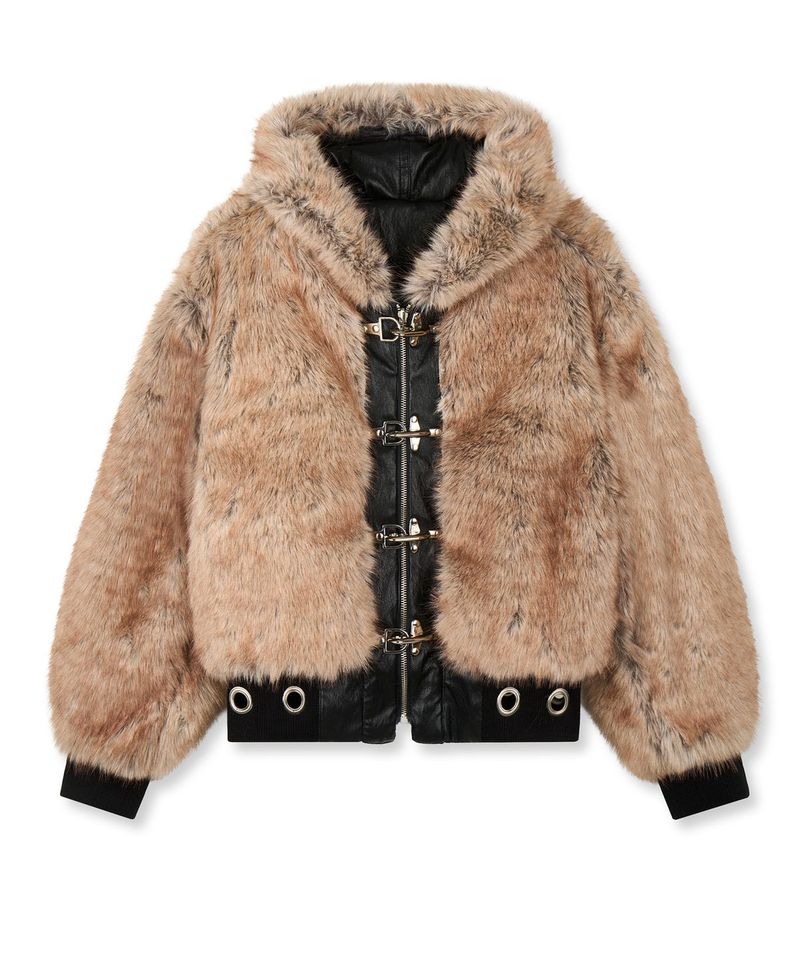 Leather Reversible Fur Crop Jacket - Black