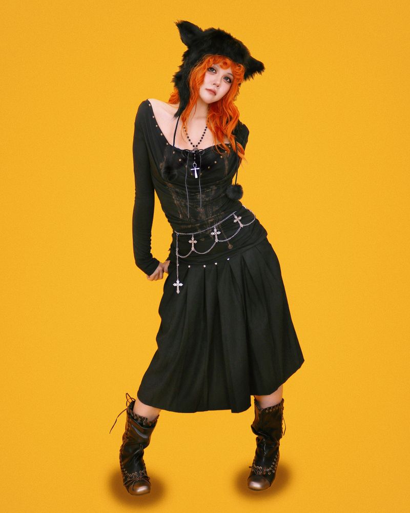 psycho stud pleats skirt