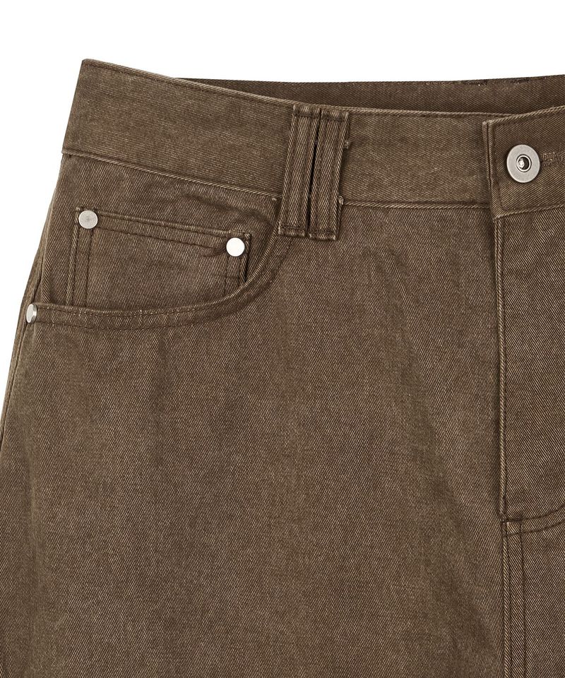 Washed Curved Cotton Pants - Brown