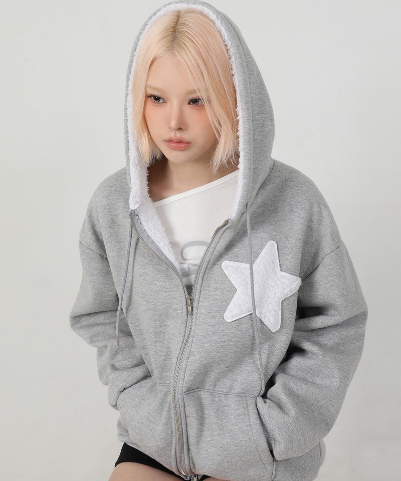 (기모) Patch Two-way Hood Zip-up