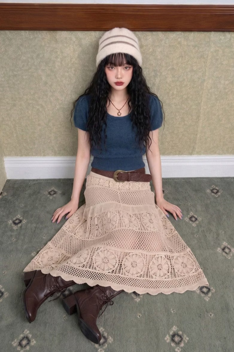 BOHEMIAN KNITWORK LONG SKIRT
