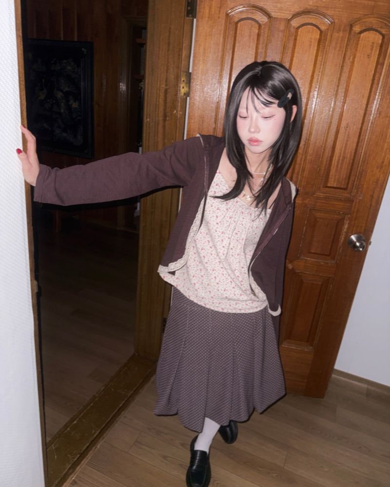 (2color) Dot Pleated Balloon Skirt