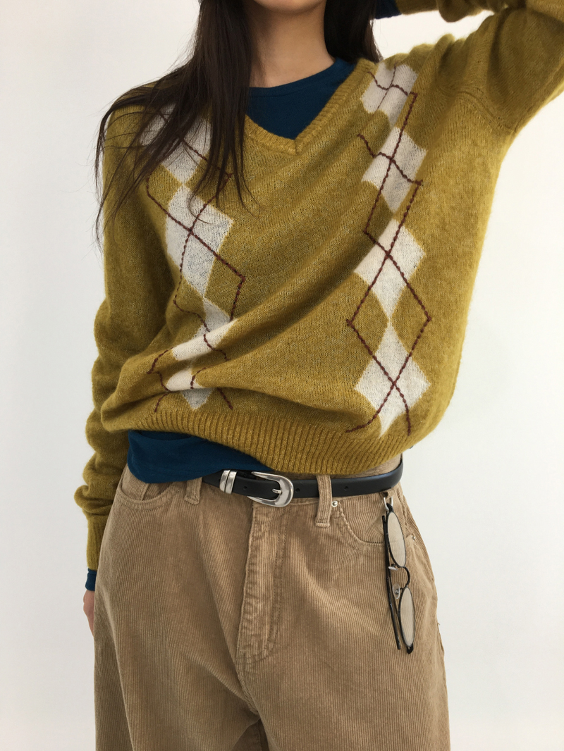 Fmang Mohair Argyle Knit (4color)