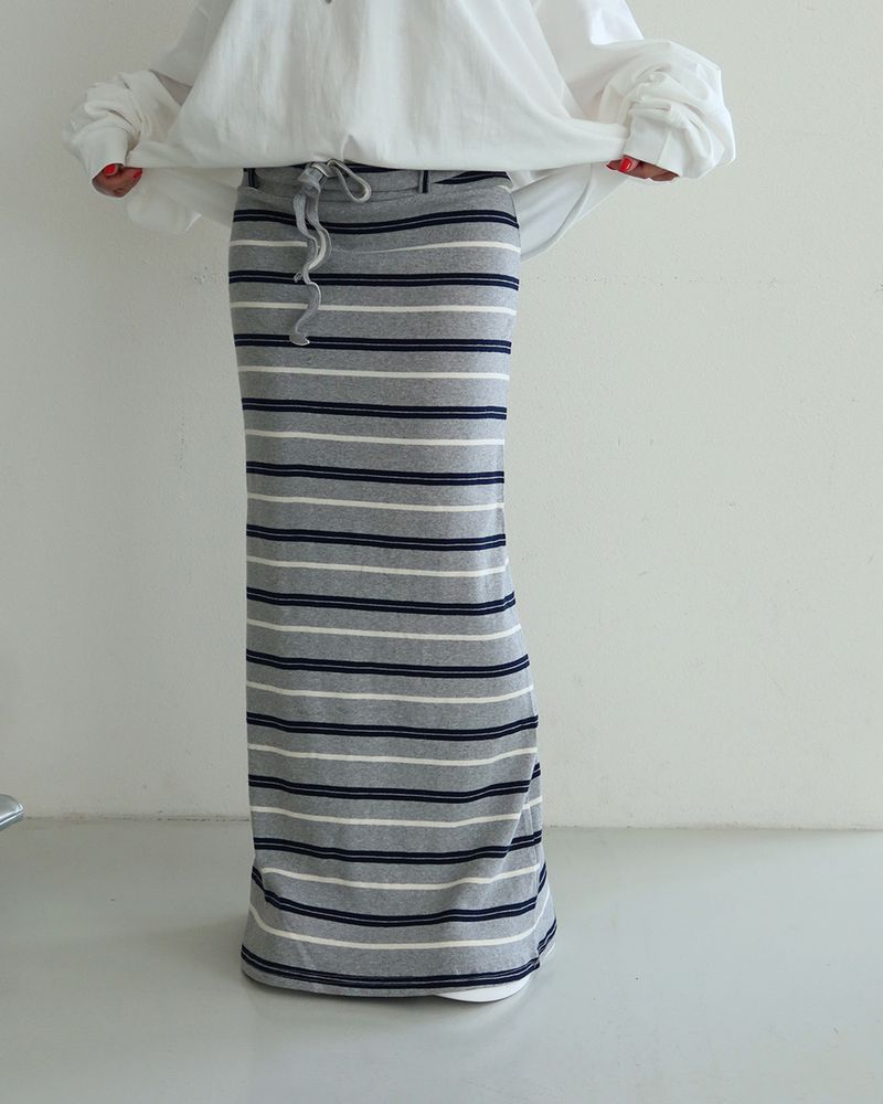 Color-Blocked Striped Maxi Long Skirt