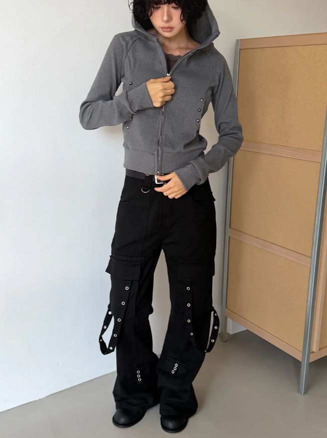 STUD CROP HOOD ZIP-UP