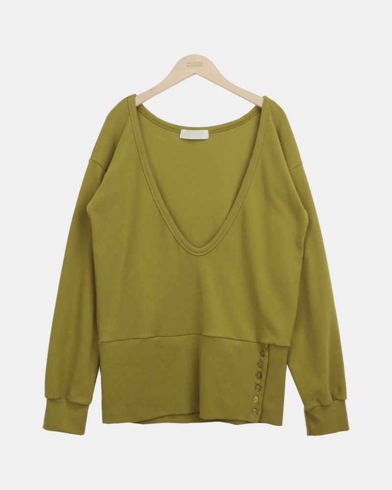 Morang Deep V-Neck Button Sweatshirt