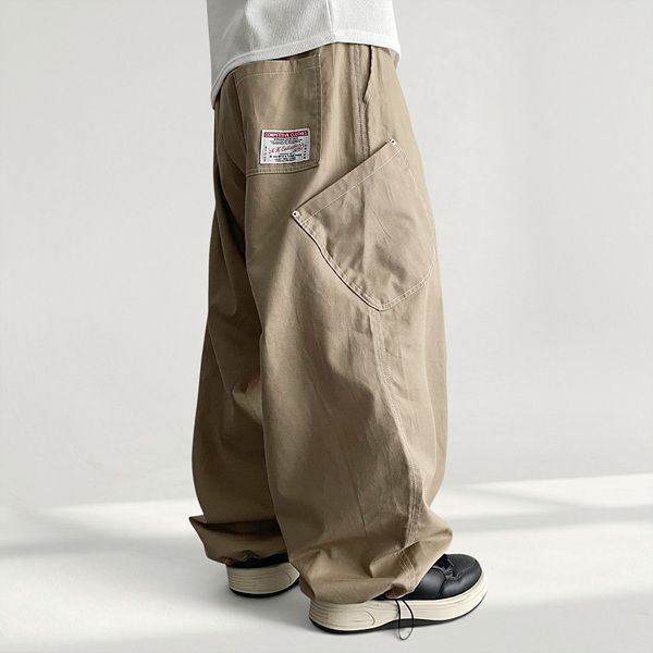 Stitch Diagonal Pocket String Cotton Wide Pants (4 colors)