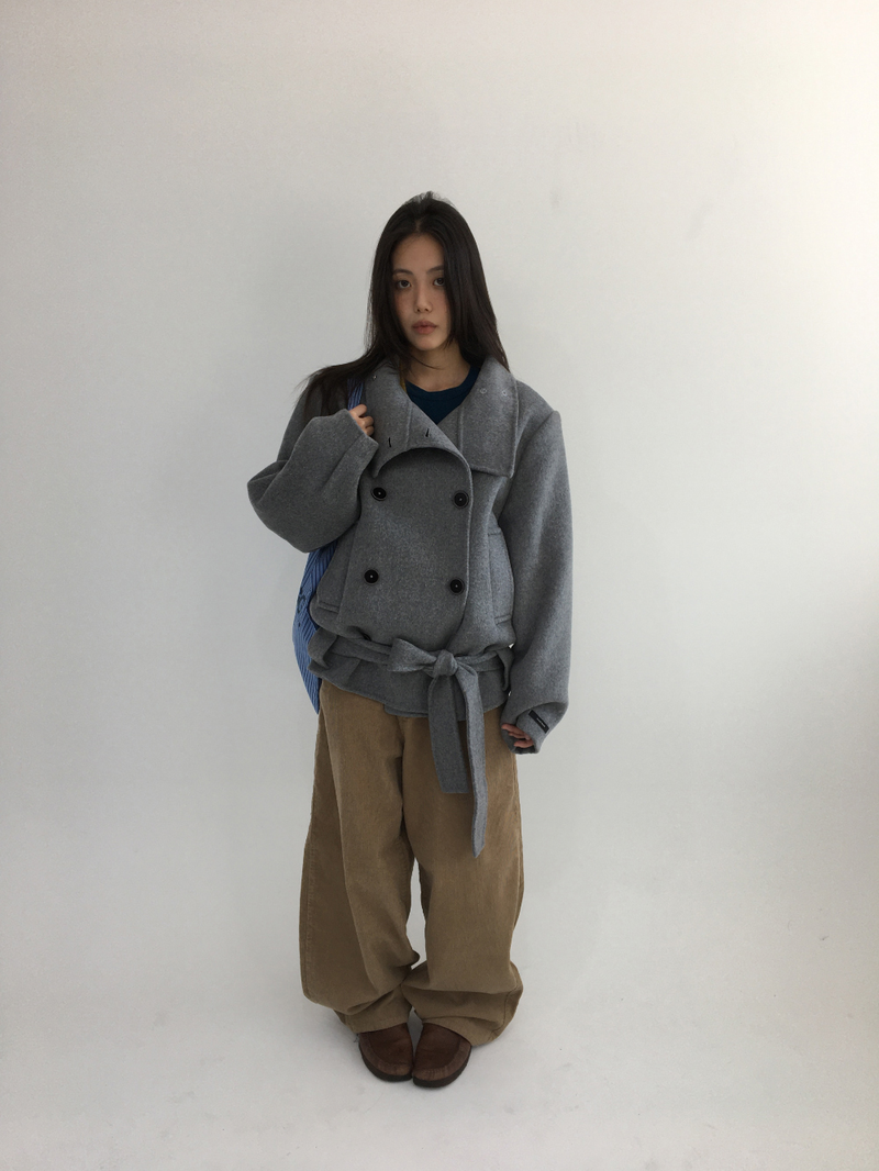 ハショ ファンネルネック ハーフ コート (2color)