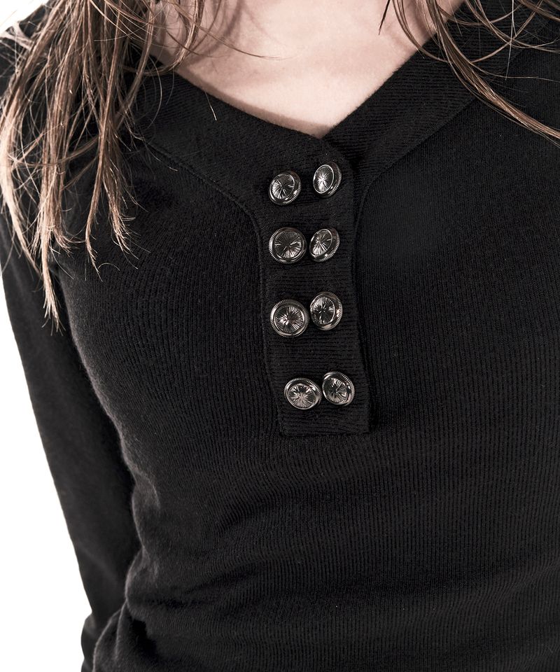 8-BUTTON HENLEY TOP BLACK