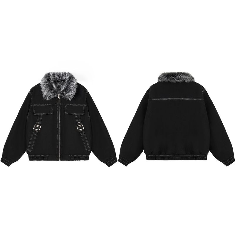 Miley Faux Fur Collar Buckle Zip-Up Jacket