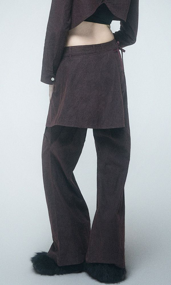 Wrinkle Wrap skirt pants Burgundy