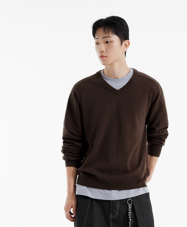 26FW★ Layer Cotton V-Neck Knit