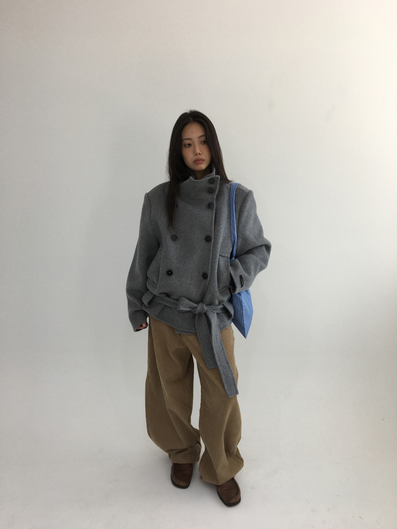 ハショ ファンネルネック ハーフ コート (2color)