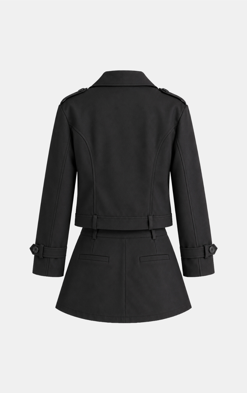 Double-Breasted Trench Jacket & Skirt Set