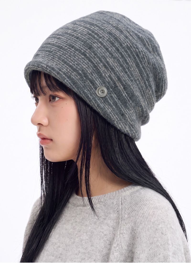 FUZZY BUTTON BEANIE [GRAY]
