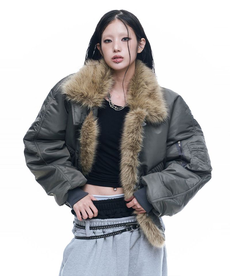 Heavy Cropped MA-1 Jacket - Khaki