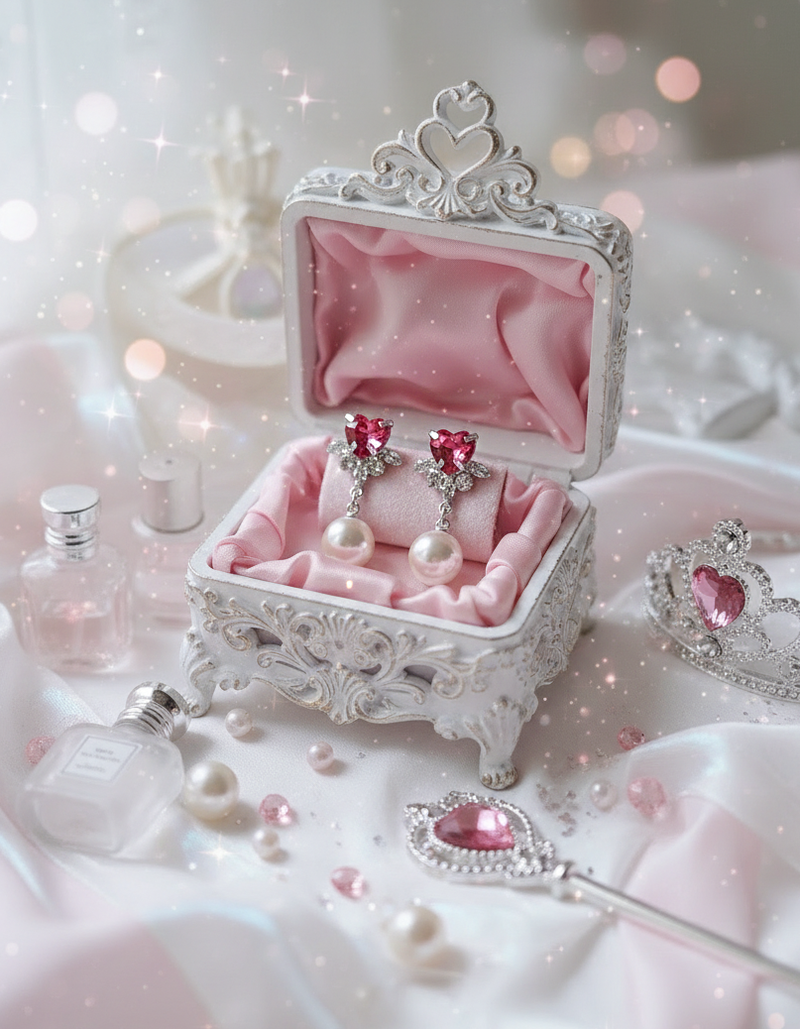 [IU Piercing] Heart Crystal and Pearl Piercing - Rosepink