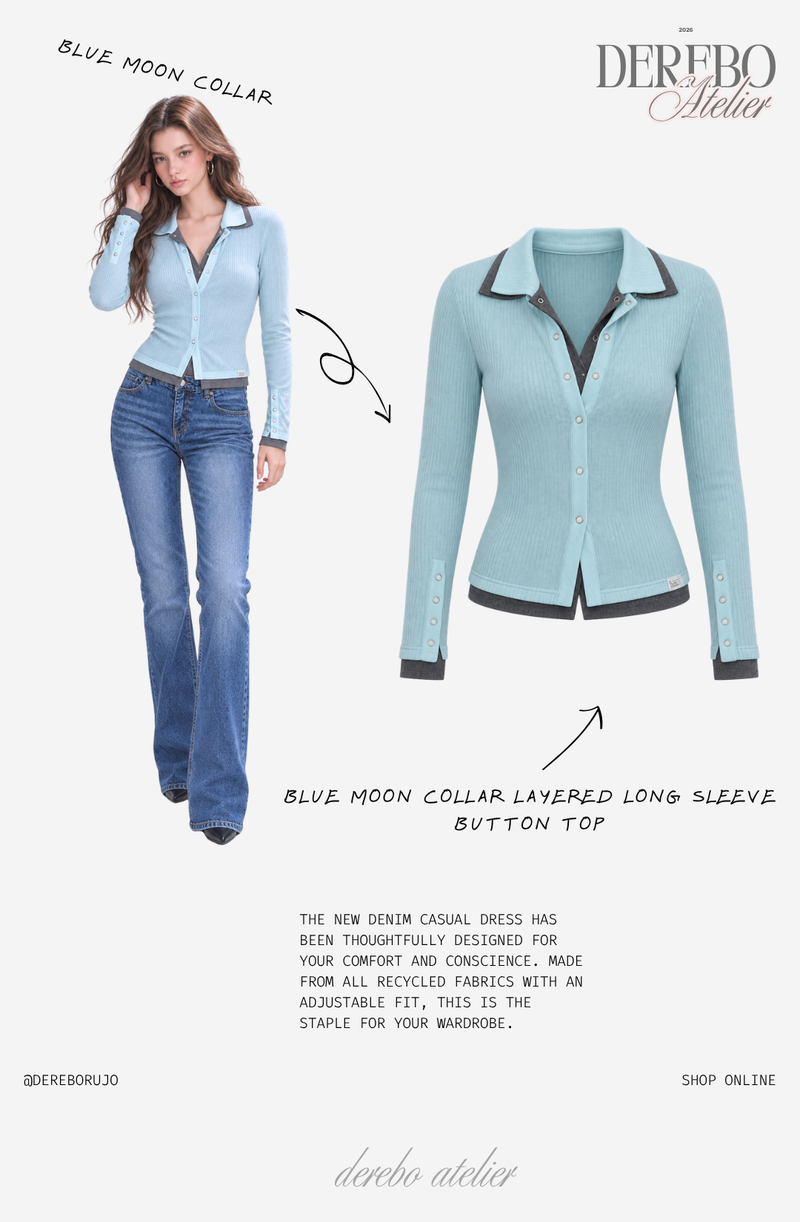 Blue Moon Collar Layered Long Sleeve Button Top