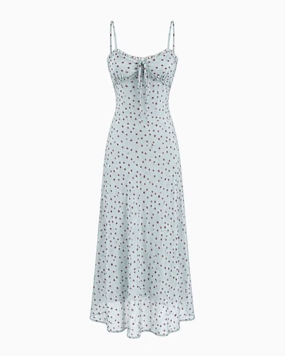 MISTY BLUE POLKA DOT SLIP DRESS