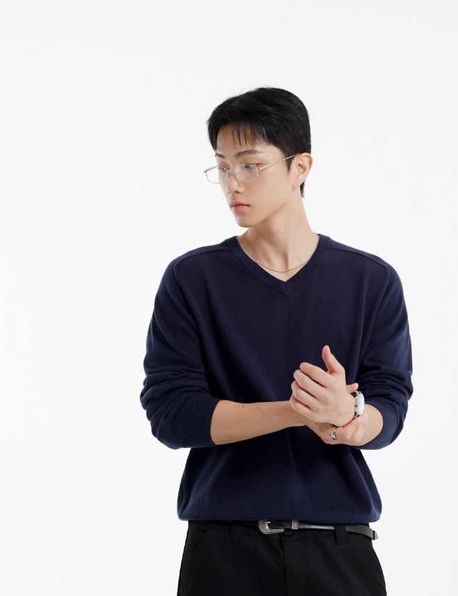 26FW★ Layer Cotton V-Neck Knit
