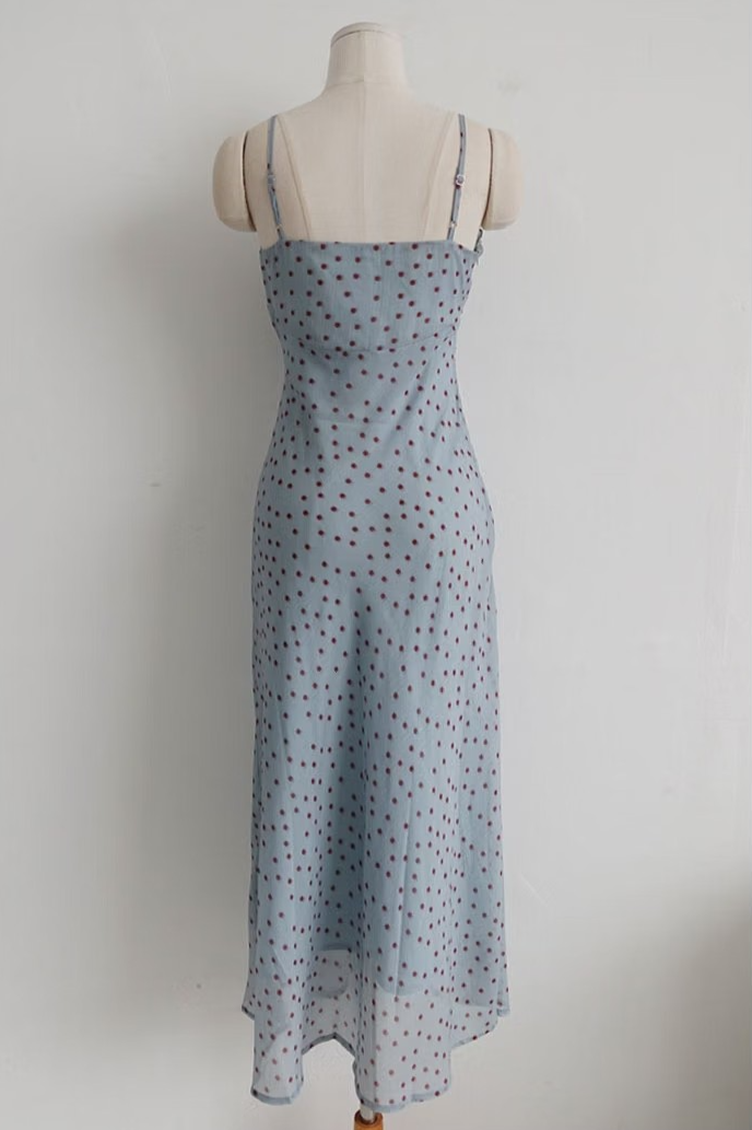 MISTY BLUE POLKA DOT SLIP DRESS