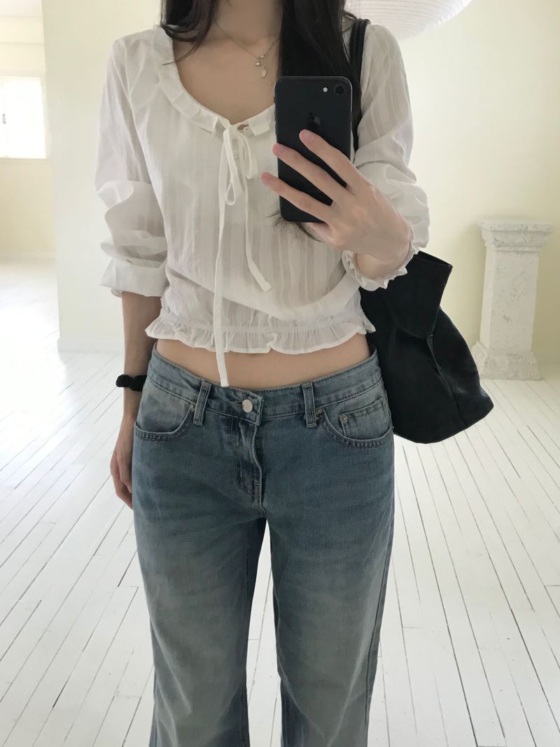 Irene Frill Ribbon Blouse (2 colors)