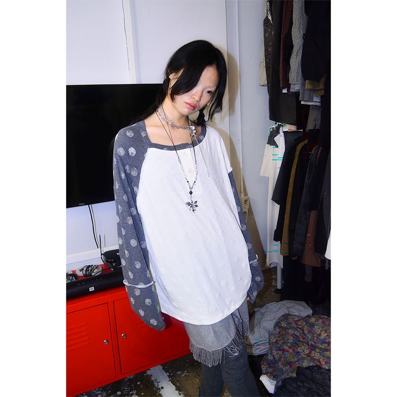 DOTTY SLIP NECK BUTTON TOP