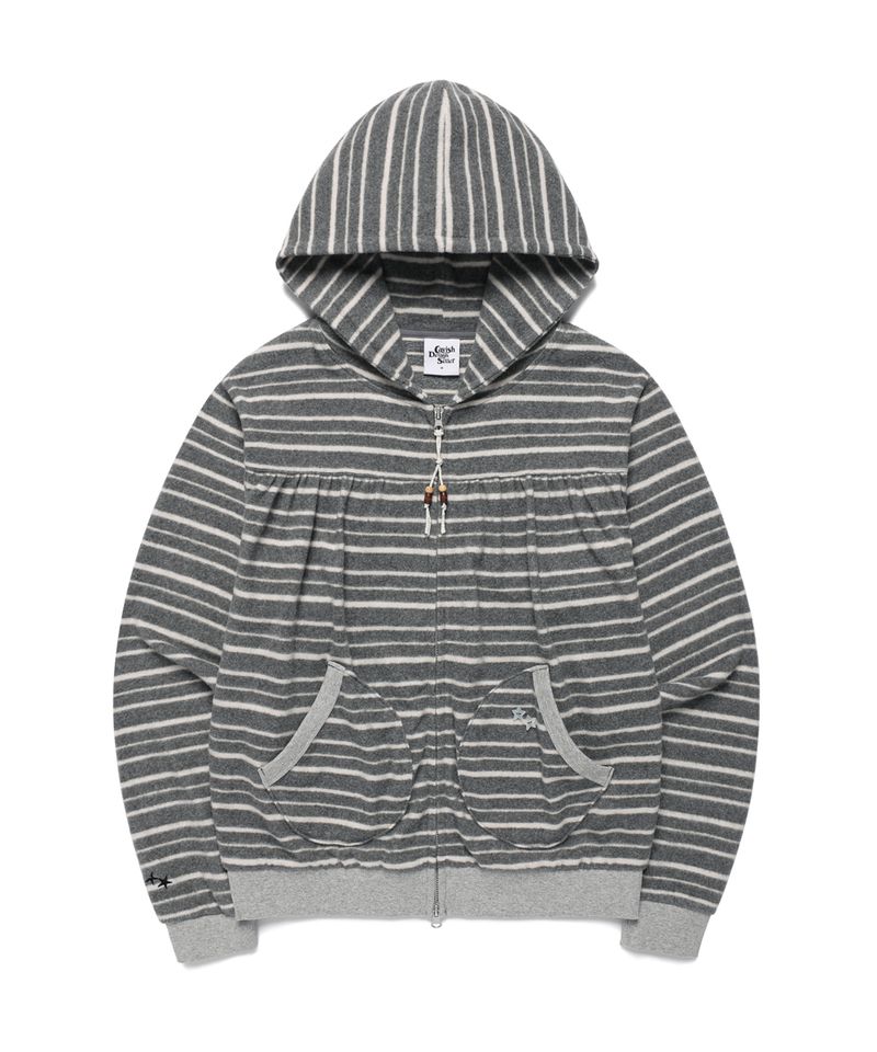 SOFT STRIPED SHIRRING ZIP UP HOODIE GREY (CV2GFFM483A)