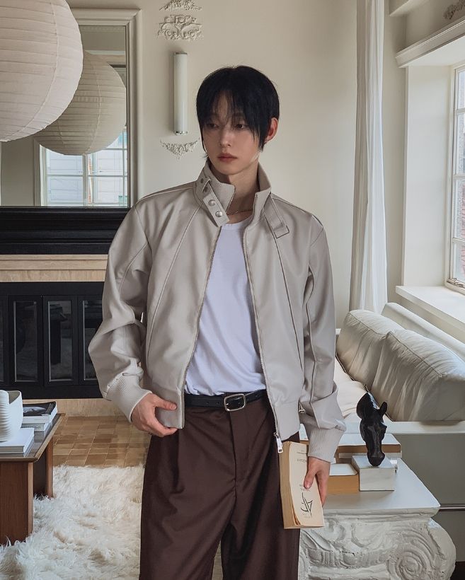Kanden Belt High-Neck Leather Blouson