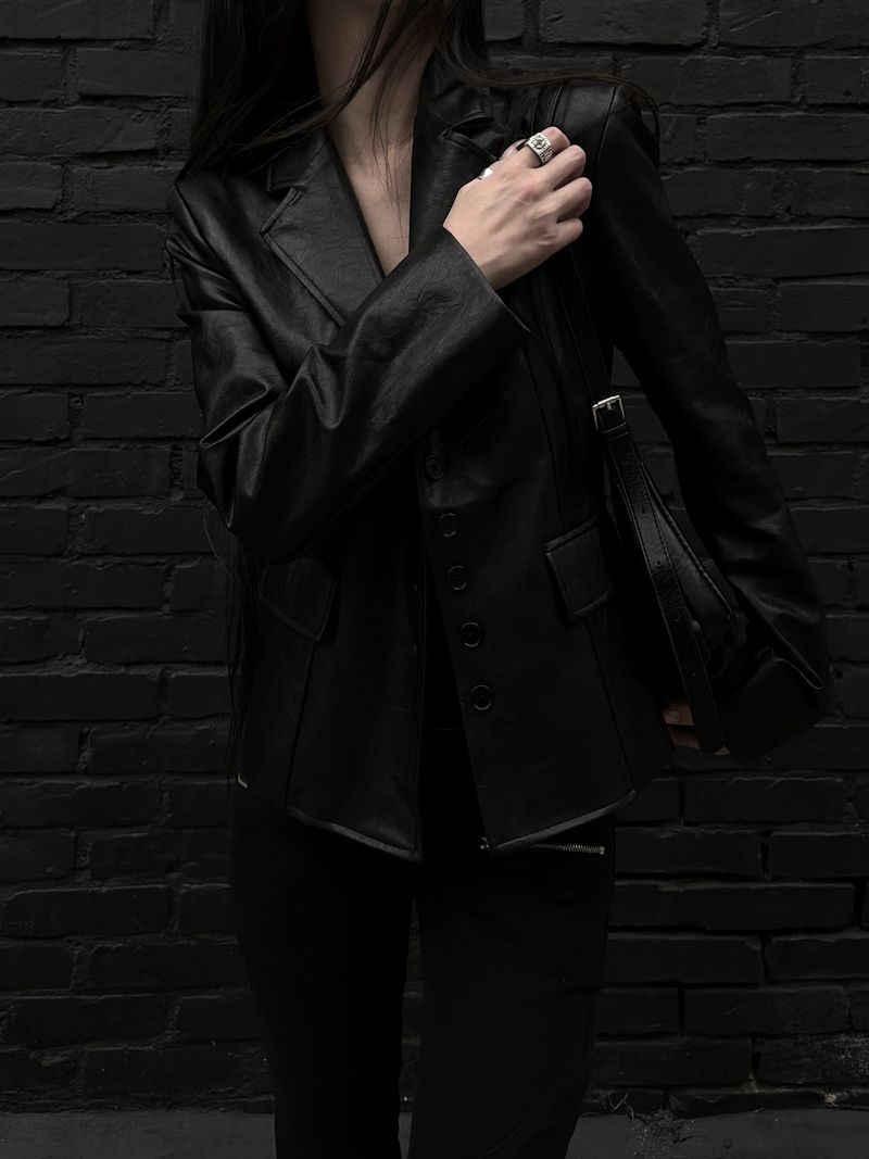 slim leather button jacket