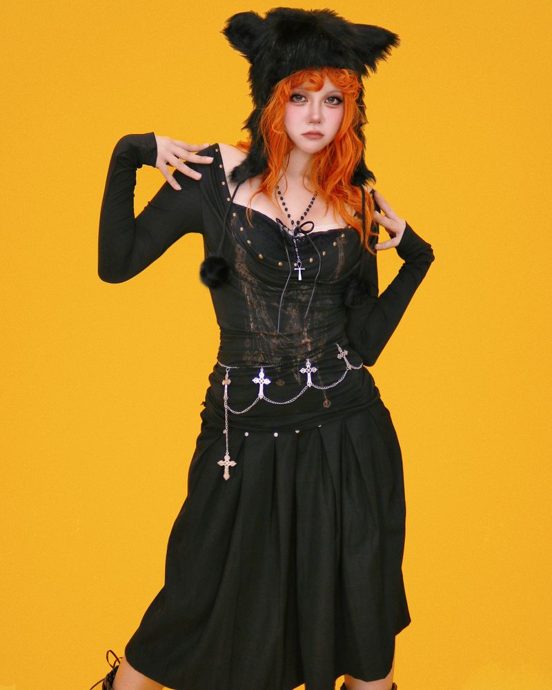 psycho stud pleats skirt