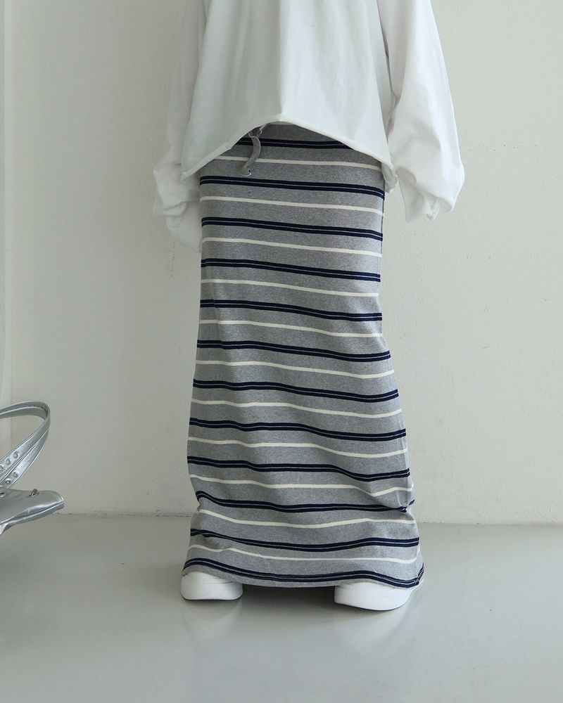 Color-Blocked Striped Maxi Long Skirt