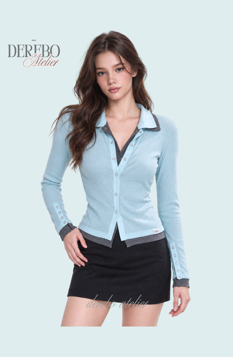 Blue Moon Collar Layered Long Sleeve Button Top