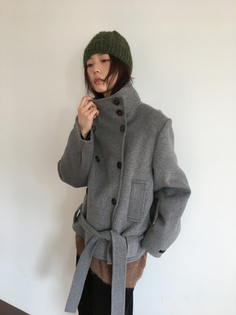 ハショ ファンネルネック ハーフ コート (2color)
