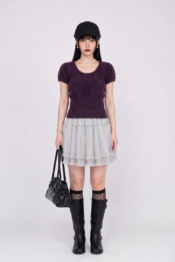 SHAGGY PUFF-SLEEVE KNIT (DEEP PURPLE)