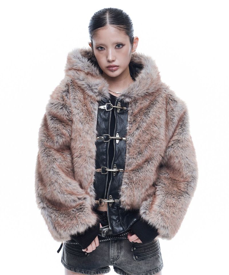 Leather Reversible Fur Crop Jacket - Black