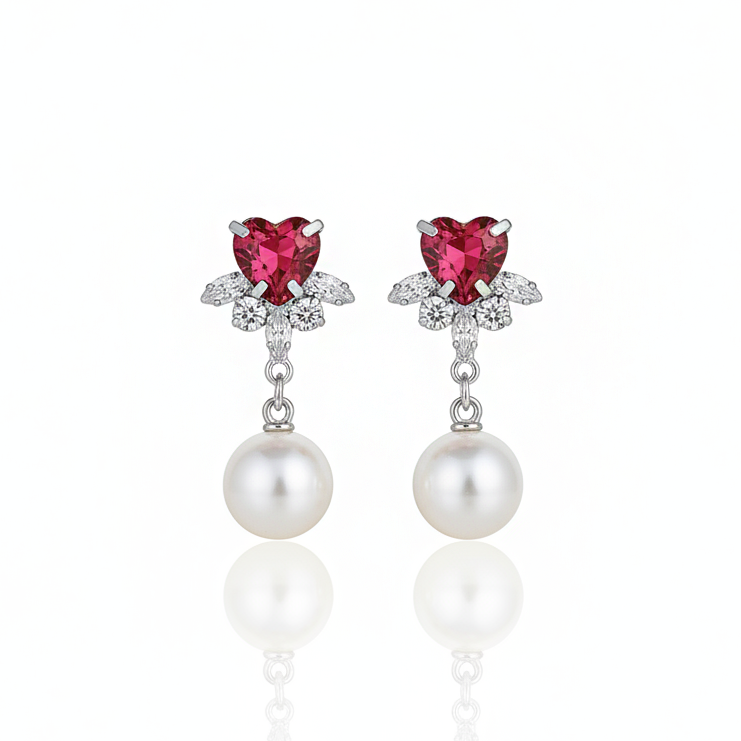 [IU Piercing] Heart Crystal and Pearl Piercing - Rosepink