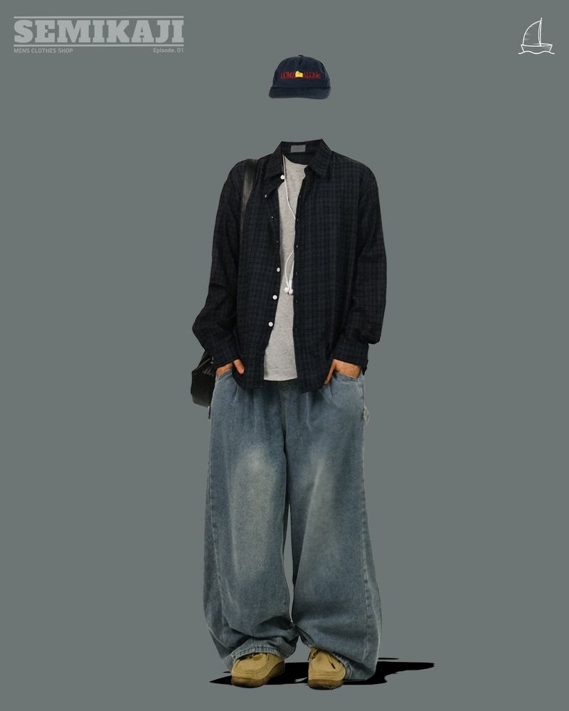 SH Snap Washed Wide-Fit Denim Pants