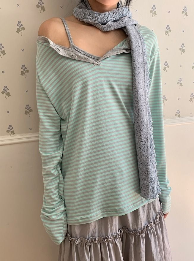 26FW★ [BAONHAUS] Diendi Stripe Henley Long Sleeve Tee