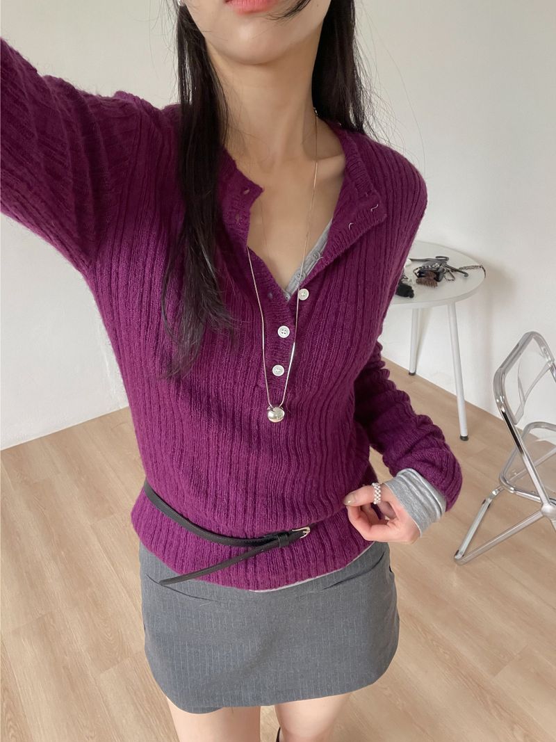 INCHANT ME(インチャントミー)の「Luffy Henley Neck Ribbed Knit T-shirt(Tops)」