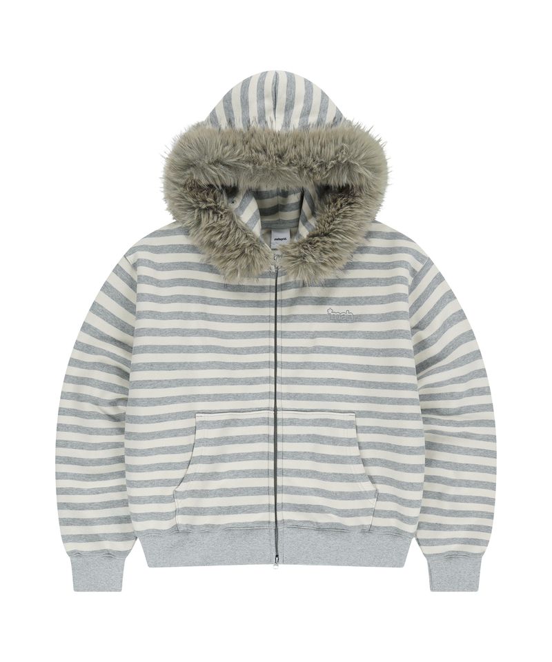 STRIPE FUR HOOD ZIP-UP_GREY