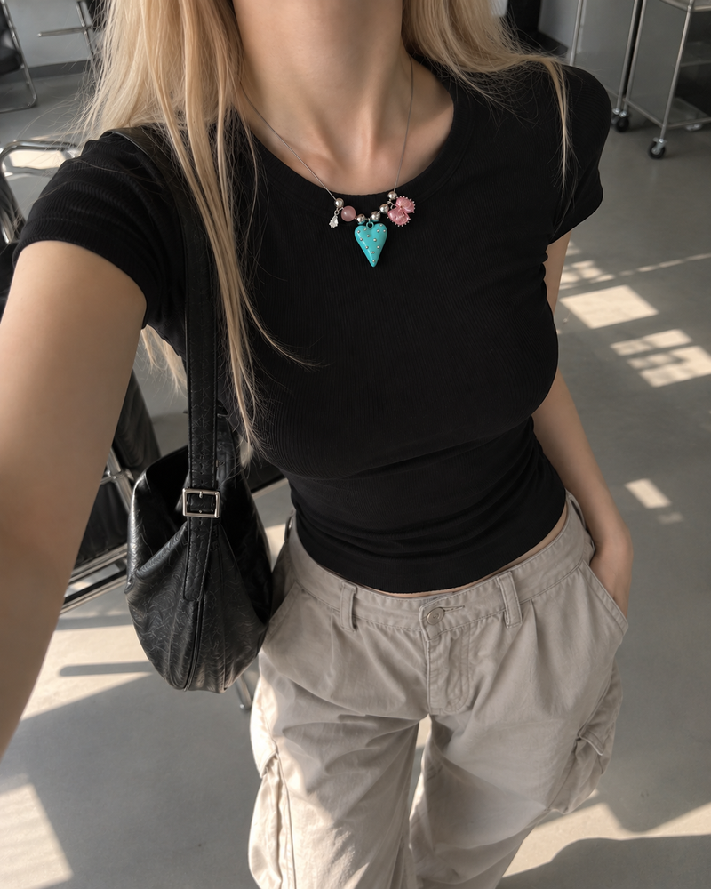 EX LOVE（イーエックスラブ）の「ミント ハート バタフライ ビーズ ペンダント ネックレス（アクセサリー）」