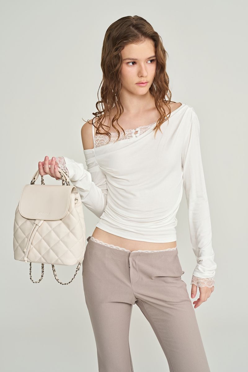 Selena lace drape top, Ivory
