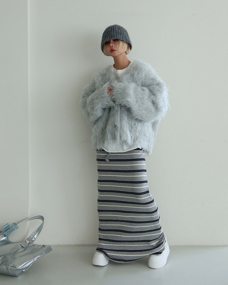 Color-Blocked Striped Maxi Long Skirt