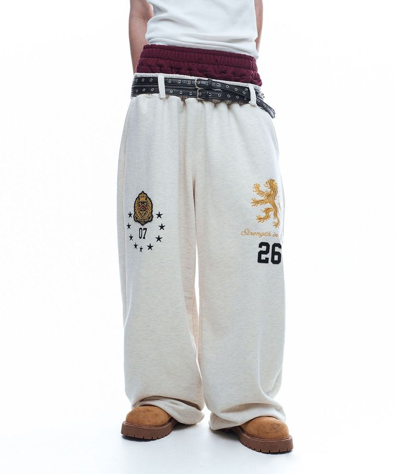 Heraldic Emblem Double-Waist Sweatpants - Oatmeal